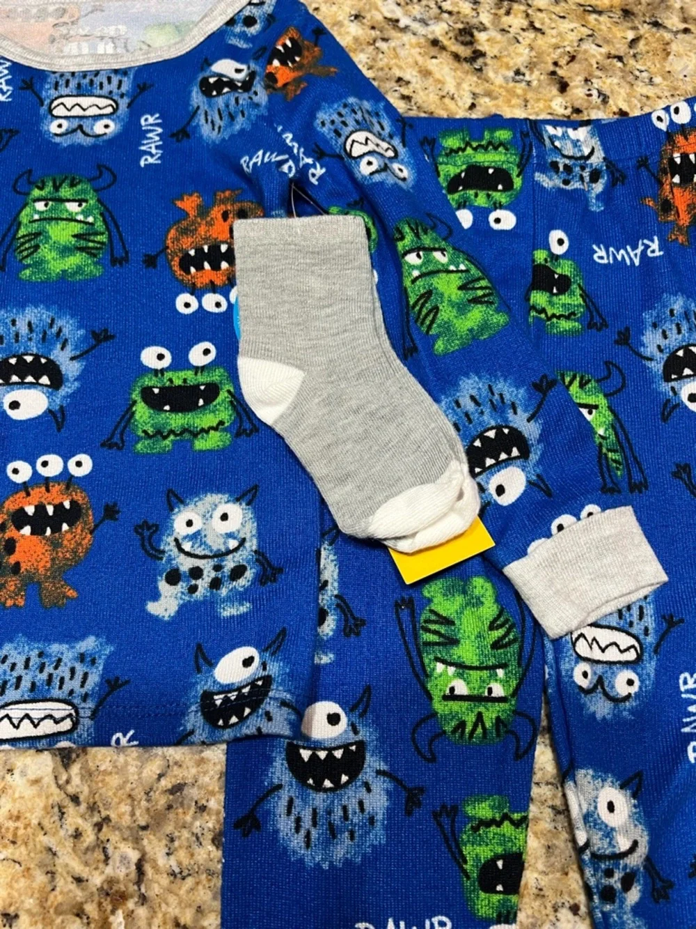 New - Kids Blue Monster Print Pajama and Sock Set | Size 3T